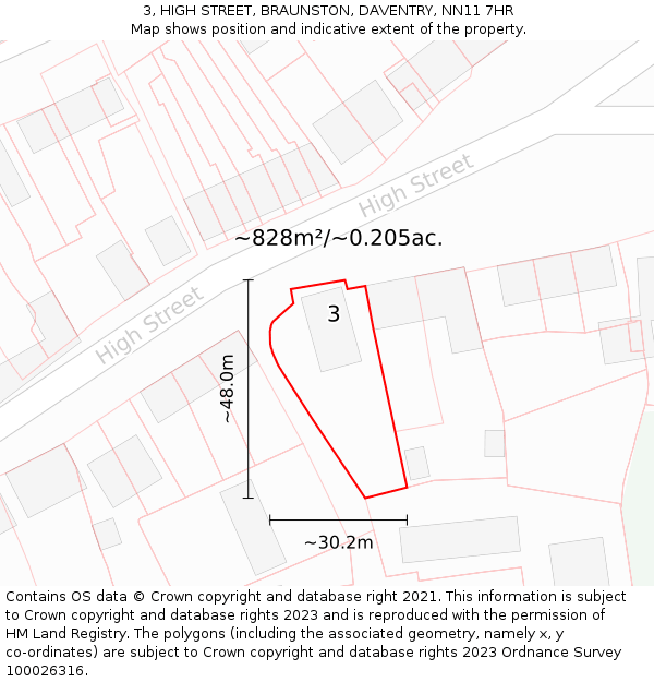 3, HIGH STREET, BRAUNSTON, DAVENTRY, NN11 7HR: Plot and title map