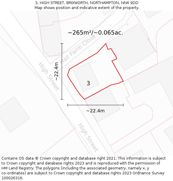 3, HIGH STREET, BRIXWORTH, NORTHAMPTON, NN6 9DD: Plot and title map