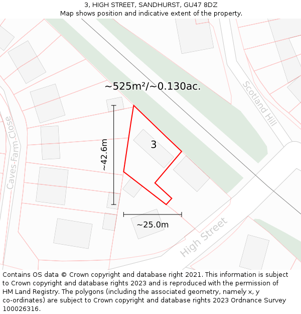 3, HIGH STREET, SANDHURST, GU47 8DZ: Plot and title map