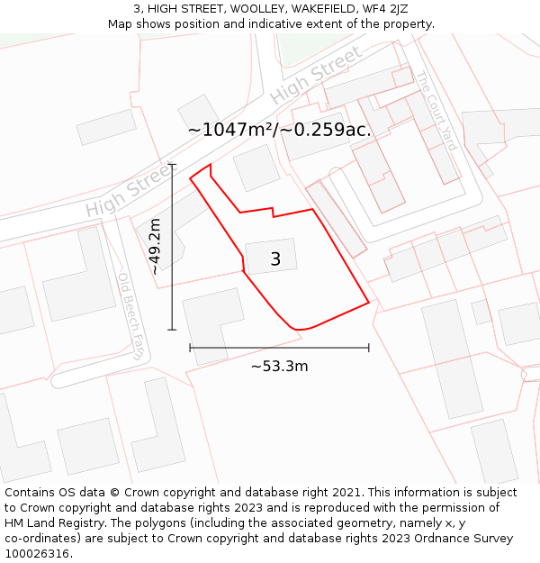 3, HIGH STREET, WOOLLEY, WAKEFIELD, WF4 2JZ: Plot and title map