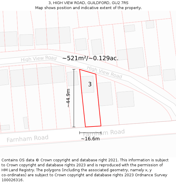 3, HIGH VIEW ROAD, GUILDFORD, GU2 7RS: Plot and title map