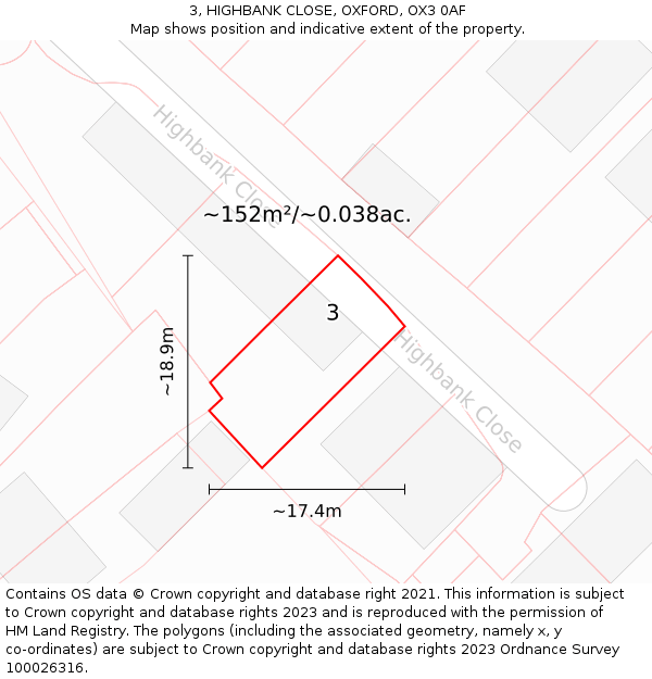 3, HIGHBANK CLOSE, OXFORD, OX3 0AF: Plot and title map