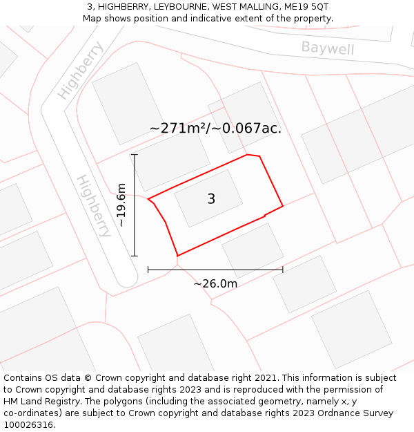 3, HIGHBERRY, LEYBOURNE, WEST MALLING, ME19 5QT: Plot and title map