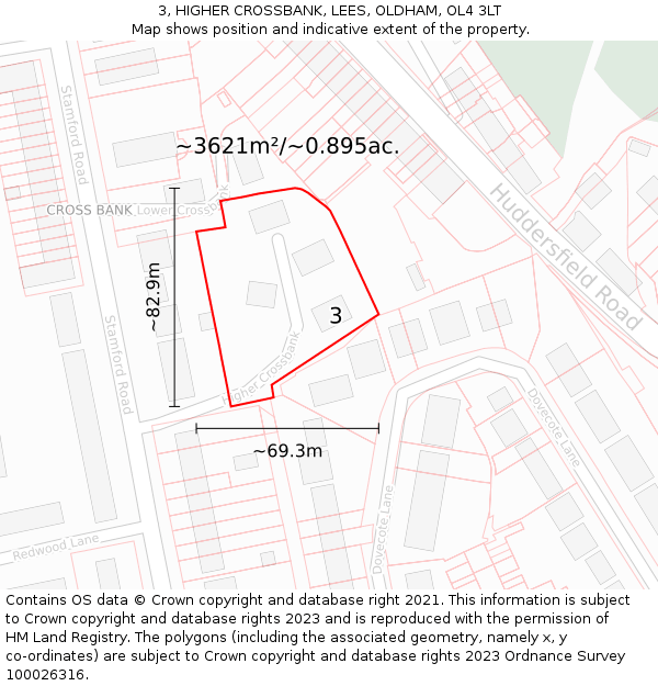 3, HIGHER CROSSBANK, LEES, OLDHAM, OL4 3LT: Plot and title map