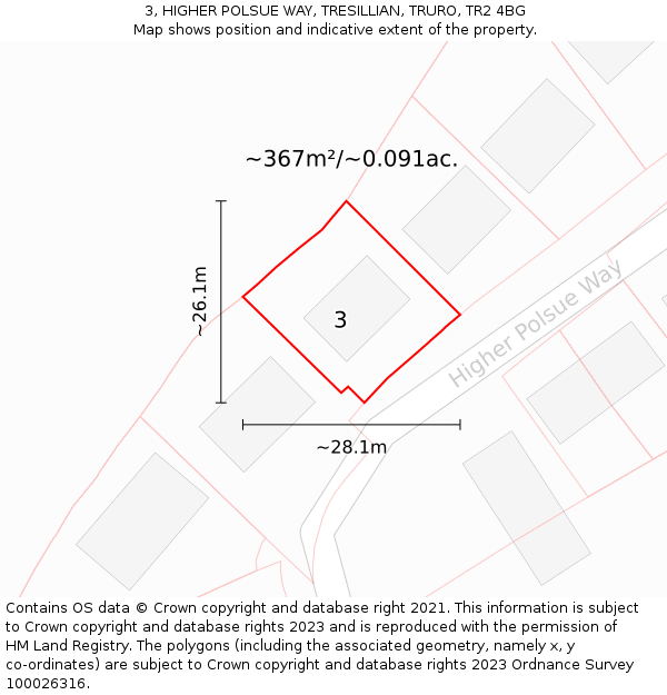 3, HIGHER POLSUE WAY, TRESILLIAN, TRURO, TR2 4BG: Plot and title map