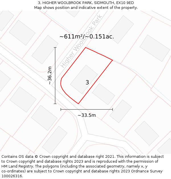 3, HIGHER WOOLBROOK PARK, SIDMOUTH, EX10 9ED: Plot and title map