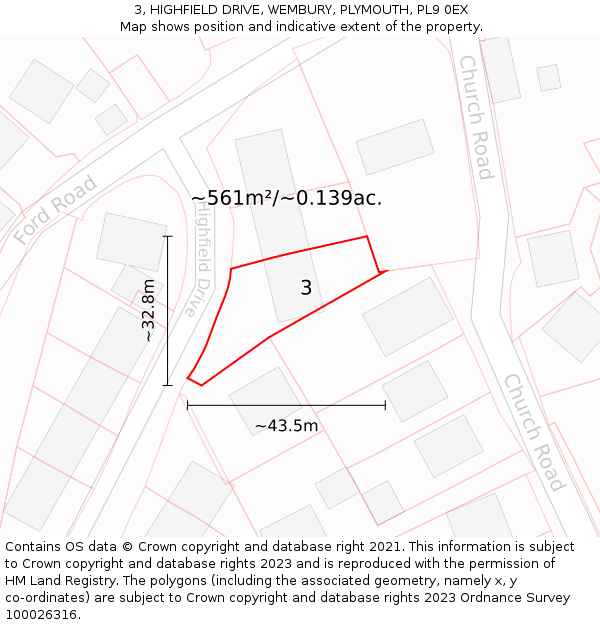 3, HIGHFIELD DRIVE, WEMBURY, PLYMOUTH, PL9 0EX: Plot and title map