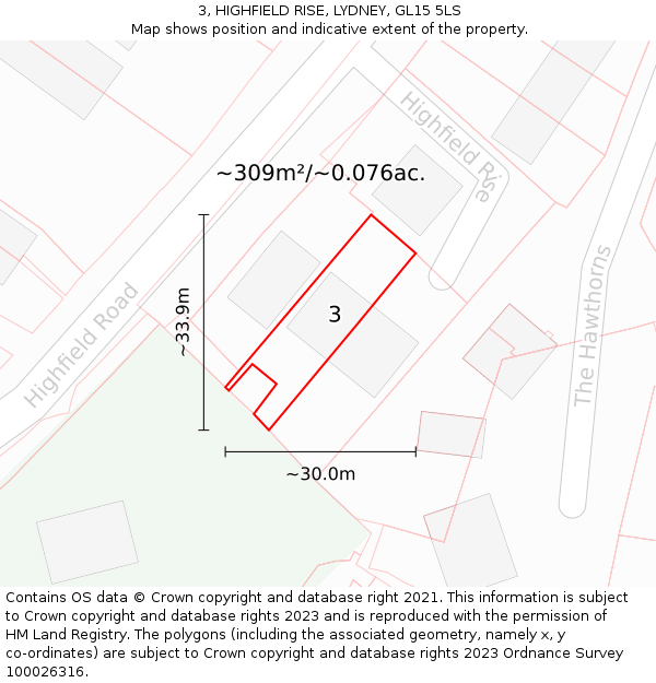 3, HIGHFIELD RISE, LYDNEY, GL15 5LS: Plot and title map