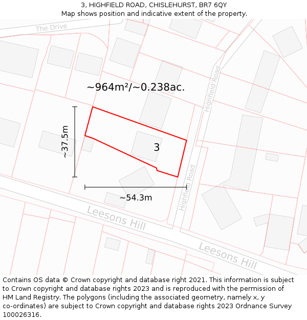 3, HIGHFIELD ROAD, CHISLEHURST, BR7 6QY: Plot and title map