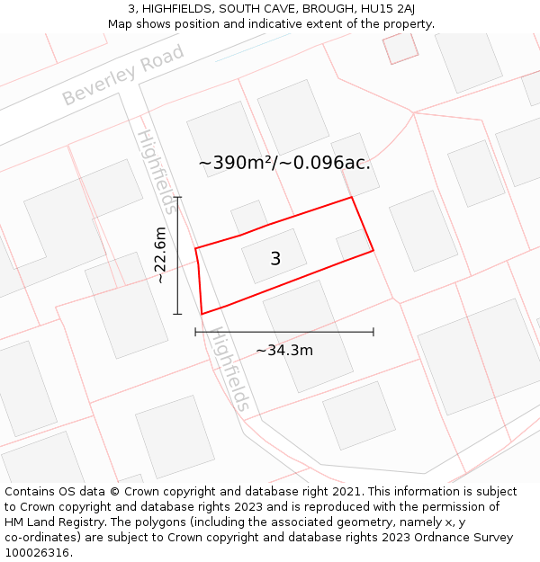 3, HIGHFIELDS, SOUTH CAVE, BROUGH, HU15 2AJ: Plot and title map