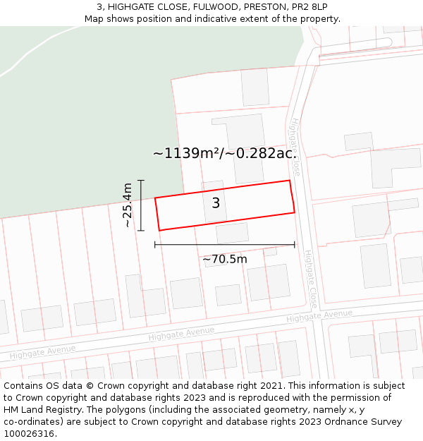 3, HIGHGATE CLOSE, FULWOOD, PRESTON, PR2 8LP: Plot and title map