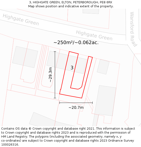 3, HIGHGATE GREEN, ELTON, PETERBOROUGH, PE8 6RX: Plot and title map