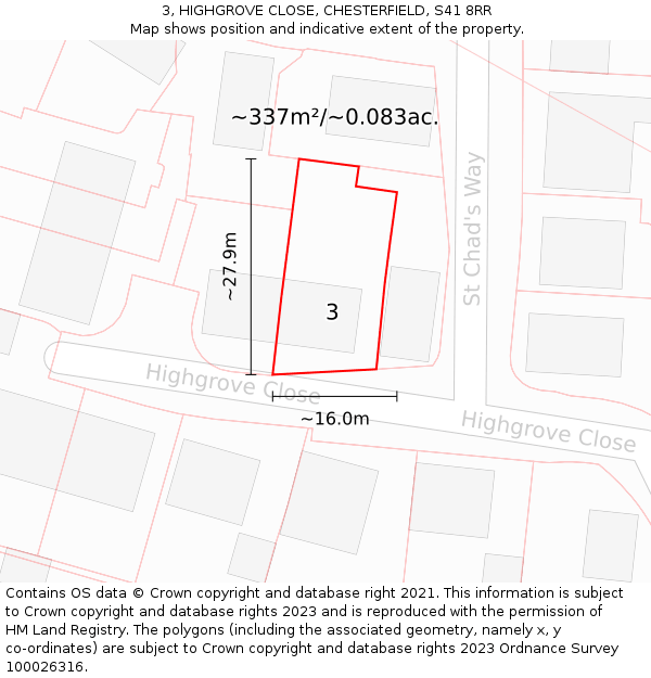 3, HIGHGROVE CLOSE, CHESTERFIELD, S41 8RR: Plot and title map
