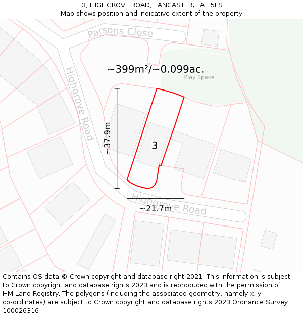 3, HIGHGROVE ROAD, LANCASTER, LA1 5FS: Plot and title map