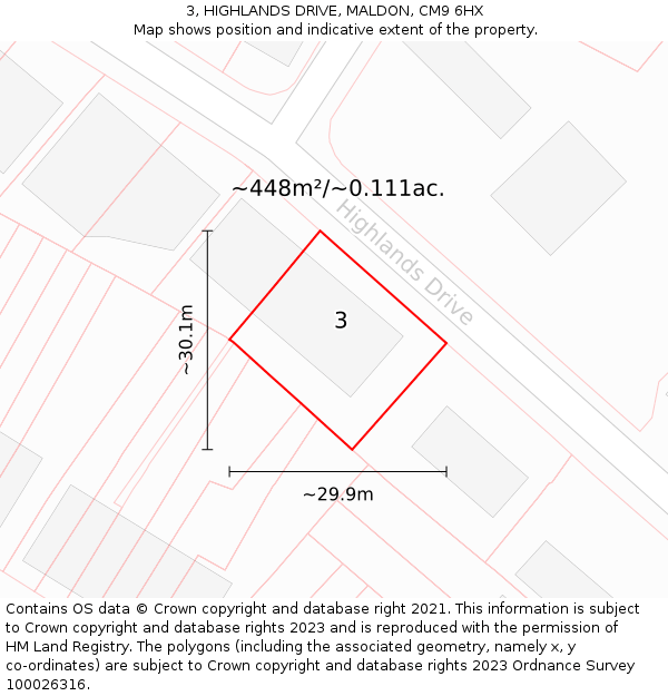 3, HIGHLANDS DRIVE, MALDON, CM9 6HX: Plot and title map