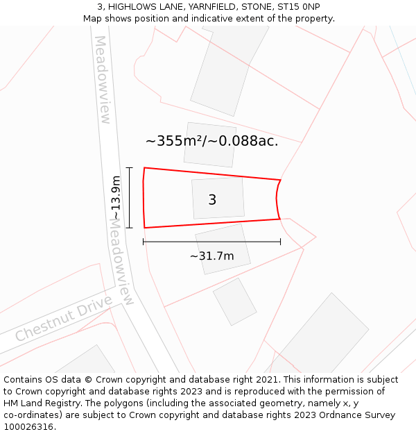 3, HIGHLOWS LANE, YARNFIELD, STONE, ST15 0NP: Plot and title map