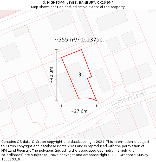 3, HIGHTOWN LEYES, BANBURY, OX16 9NP: Plot and title map