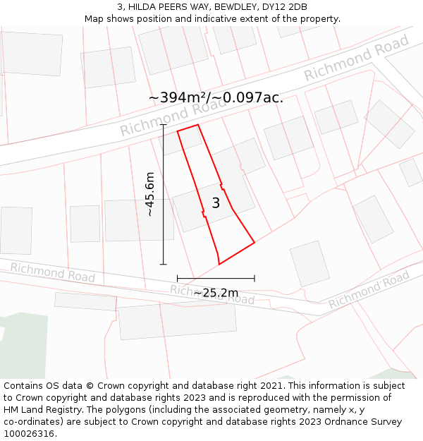 3, HILDA PEERS WAY, BEWDLEY, DY12 2DB: Plot and title map