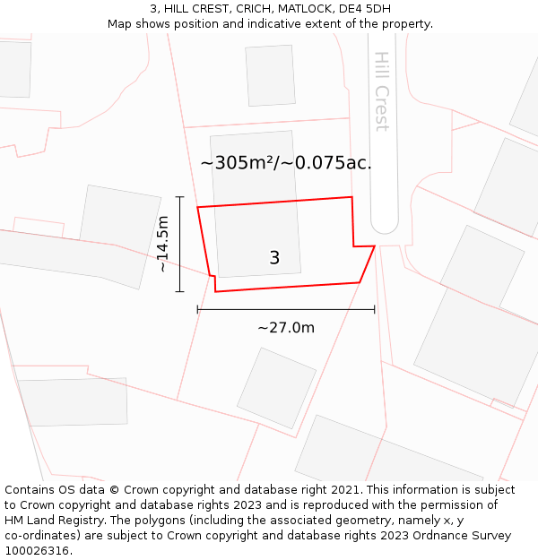 3, HILL CREST, CRICH, MATLOCK, DE4 5DH: Plot and title map