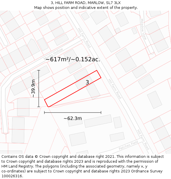 3, HILL FARM ROAD, MARLOW, SL7 3LX: Plot and title map
