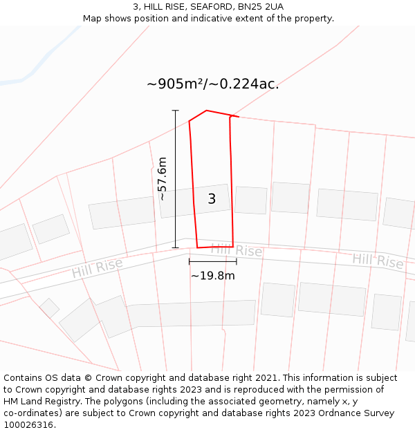 3, HILL RISE, SEAFORD, BN25 2UA: Plot and title map