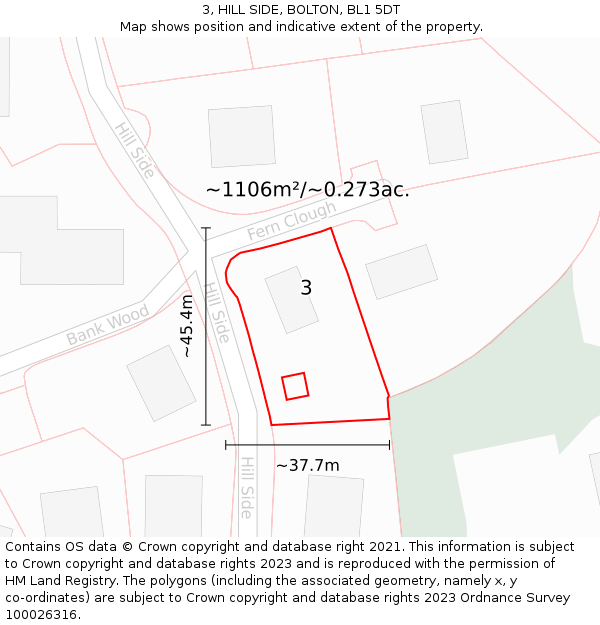 3, HILL SIDE, BOLTON, BL1 5DT: Plot and title map