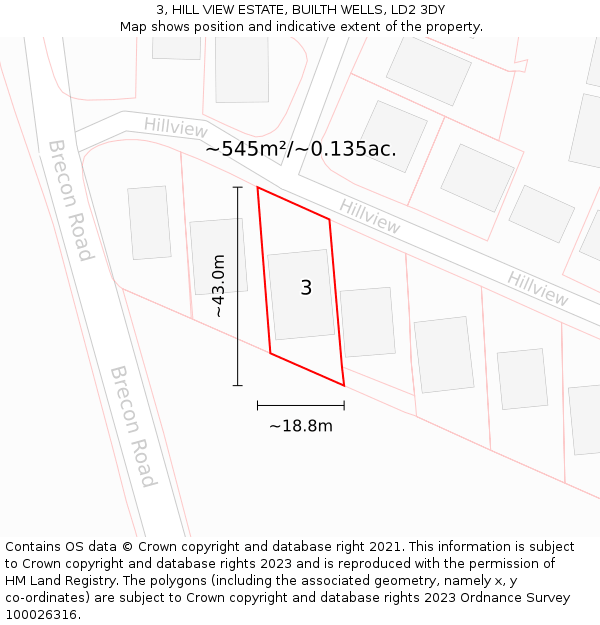 3, HILL VIEW ESTATE, BUILTH WELLS, LD2 3DY: Plot and title map