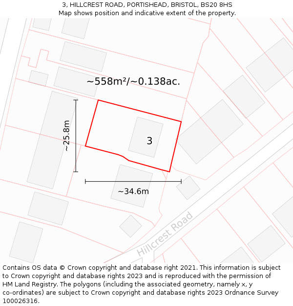 3, HILLCREST ROAD, PORTISHEAD, BRISTOL, BS20 8HS: Plot and title map