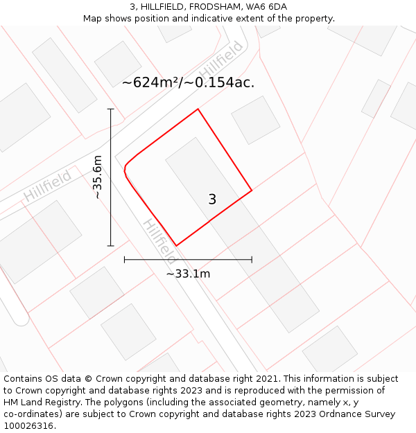 3, HILLFIELD, FRODSHAM, WA6 6DA: Plot and title map