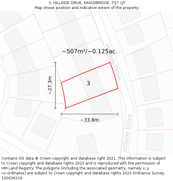 3, HILLSIDE DRIVE, KINGSBRIDGE, TQ7 1JT: Plot and title map