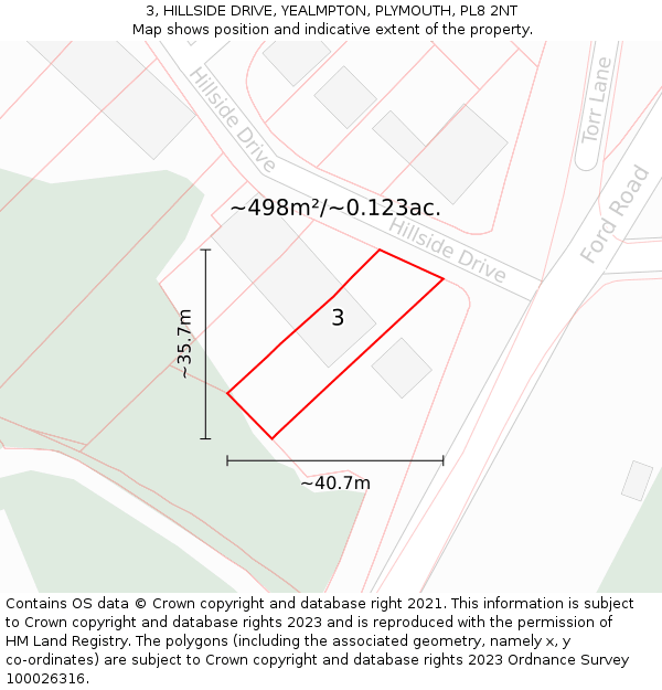 3, HILLSIDE DRIVE, YEALMPTON, PLYMOUTH, PL8 2NT: Plot and title map