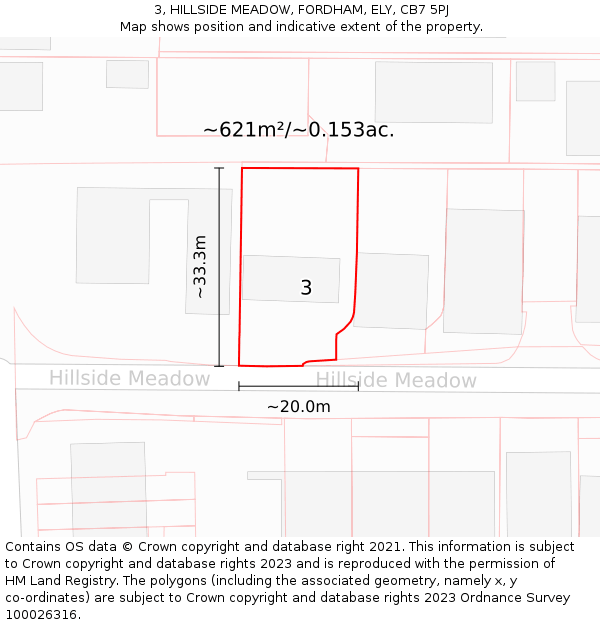 3, HILLSIDE MEADOW, FORDHAM, ELY, CB7 5PJ: Plot and title map