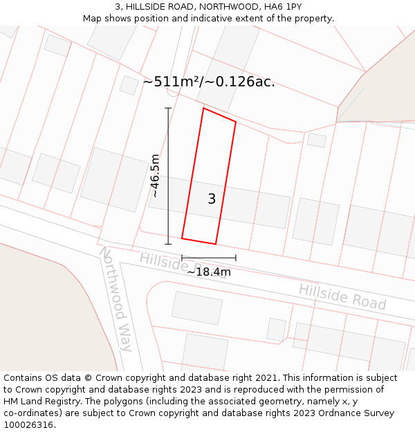 3, HILLSIDE ROAD, NORTHWOOD, HA6 1PY: Plot and title map