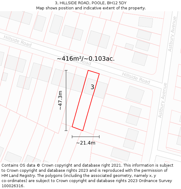 3, HILLSIDE ROAD, POOLE, BH12 5DY: Plot and title map