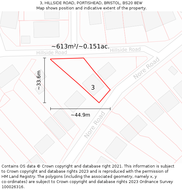 3, HILLSIDE ROAD, PORTISHEAD, BRISTOL, BS20 8EW: Plot and title map