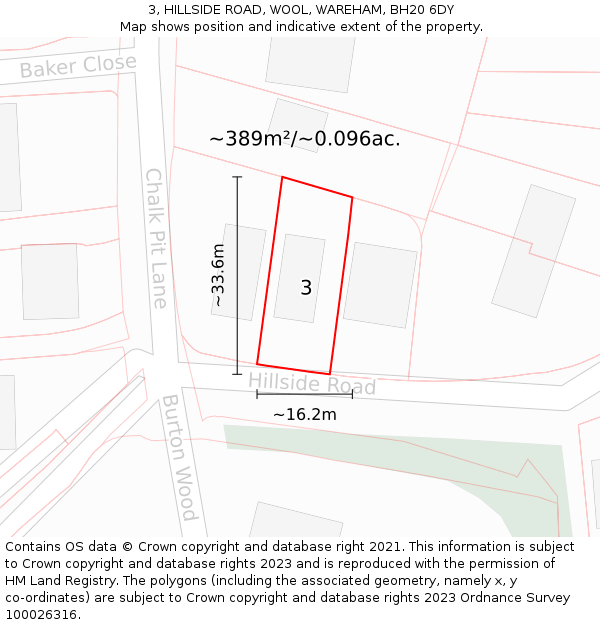 3, HILLSIDE ROAD, WOOL, WAREHAM, BH20 6DY: Plot and title map