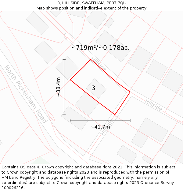 3, HILLSIDE, SWAFFHAM, PE37 7QU: Plot and title map