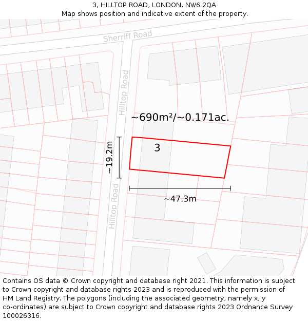 3, HILLTOP ROAD, LONDON, NW6 2QA: Plot and title map