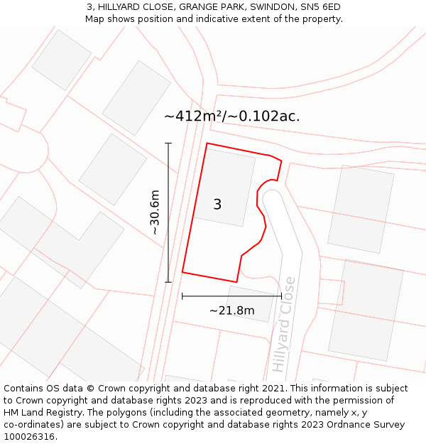 3, HILLYARD CLOSE, GRANGE PARK, SWINDON, SN5 6ED: Plot and title map