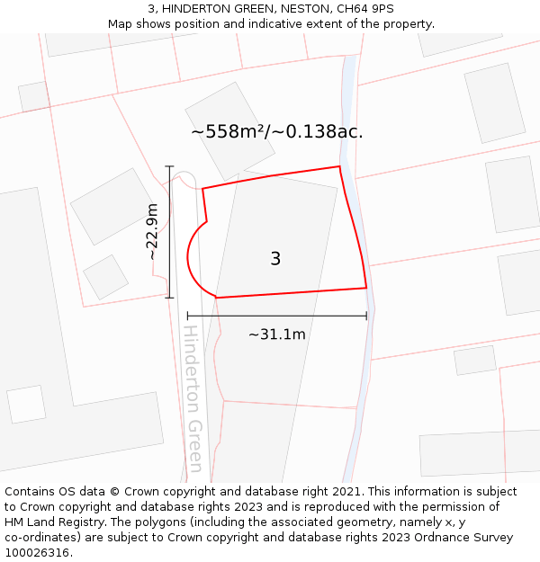 3, HINDERTON GREEN, NESTON, CH64 9PS: Plot and title map