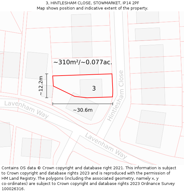 3, HINTLESHAM CLOSE, STOWMARKET, IP14 2PF: Plot and title map
