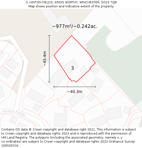 3, HINTON FIELDS, KINGS WORTHY, WINCHESTER, SO23 7QB: Plot and title map