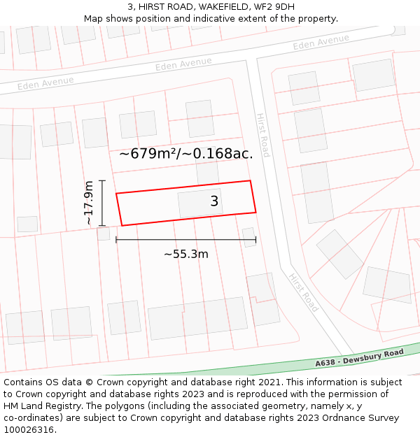 3, HIRST ROAD, WAKEFIELD, WF2 9DH: Plot and title map