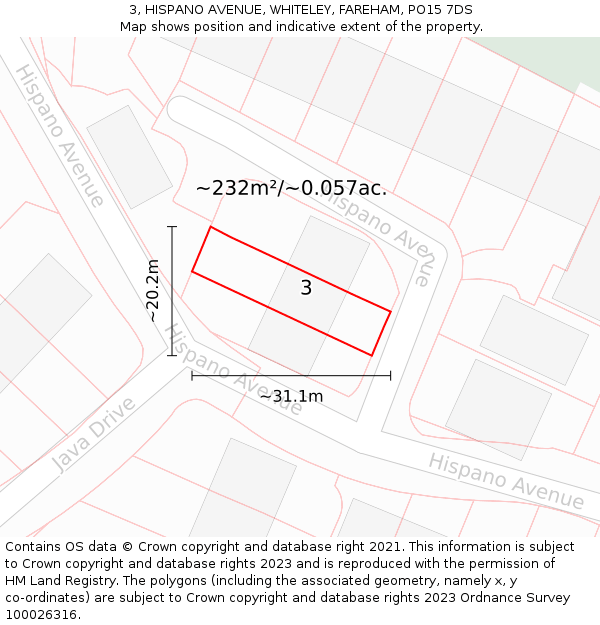 3, HISPANO AVENUE, WHITELEY, FAREHAM, PO15 7DS: Plot and title map