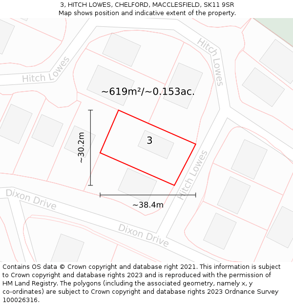 3, HITCH LOWES, CHELFORD, MACCLESFIELD, SK11 9SR: Plot and title map