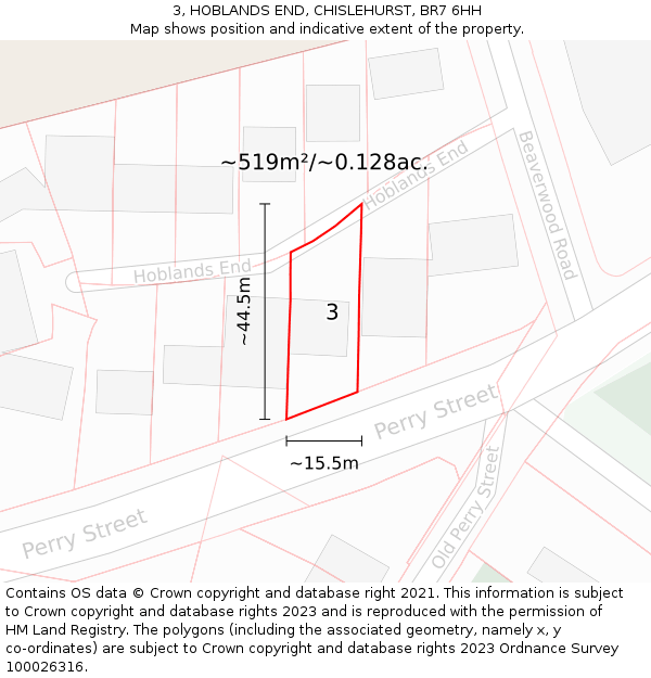 3, HOBLANDS END, CHISLEHURST, BR7 6HH: Plot and title map