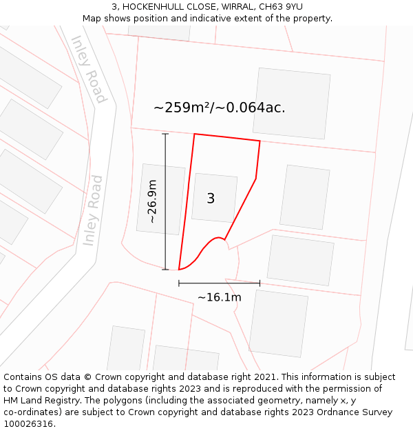 3, HOCKENHULL CLOSE, WIRRAL, CH63 9YU: Plot and title map