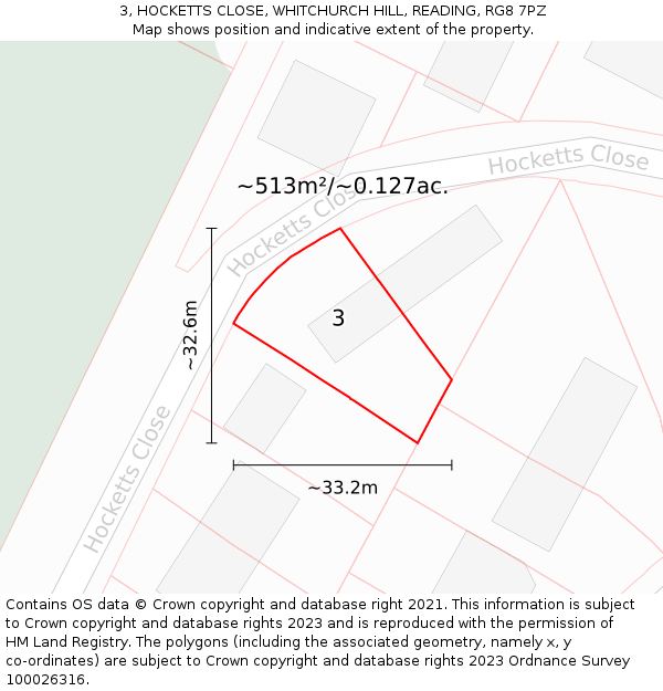 3, HOCKETTS CLOSE, WHITCHURCH HILL, READING, RG8 7PZ: Plot and title map