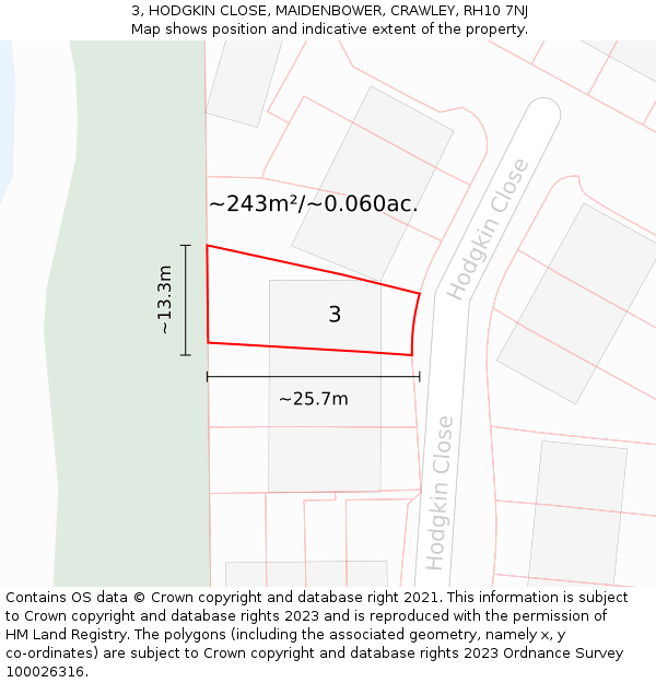 3, HODGKIN CLOSE, MAIDENBOWER, CRAWLEY, RH10 7NJ: Plot and title map
