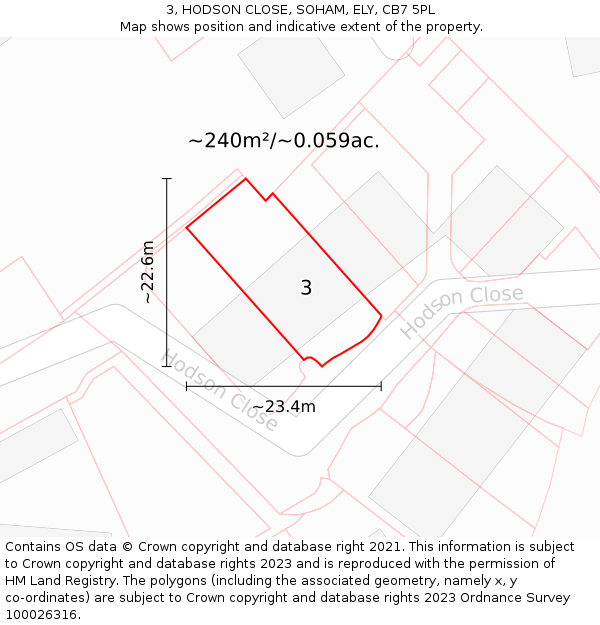 3, HODSON CLOSE, SOHAM, ELY, CB7 5PL: Plot and title map